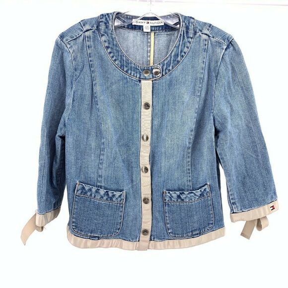 Tommy Hilfiger Blue Jean Jacket Ribbon Detail L - Picture 1 of 8